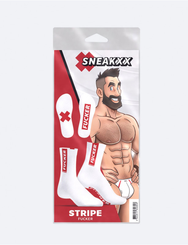 Packaging des Chaussettes "Fucker" Blanches et rouges - SneakXX