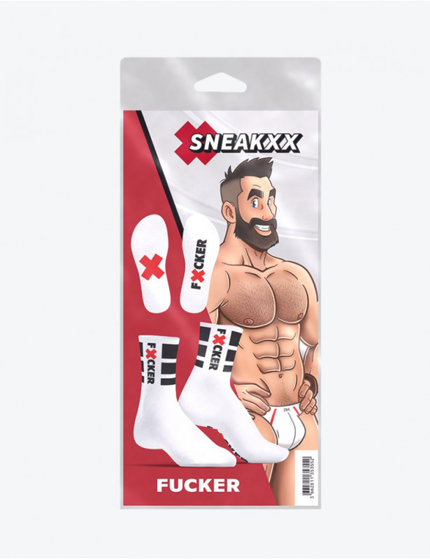 Packaging des chaussettes "Fucker" SneakXX - Attitude Provocatrice