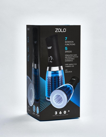 Masturbateur vibrant ZOLO 360° Rotating Male Stimulator packaging coté