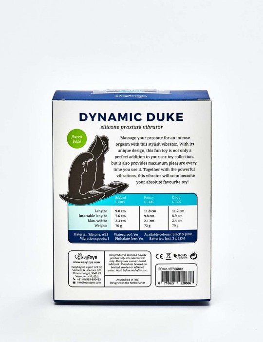 Stimulateur de prostate Dynamic Duke packaging dos