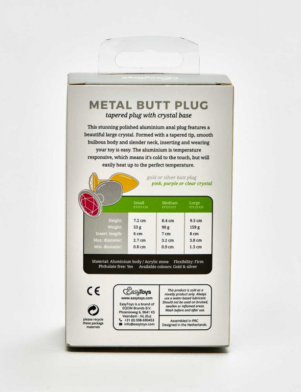 Plug anal bijou Métal 7,2 cm packaging dos