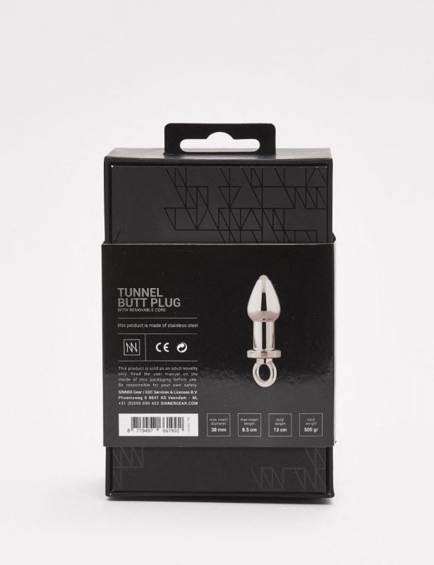 Plug anal Tunnel Sinner en métal packaging dos