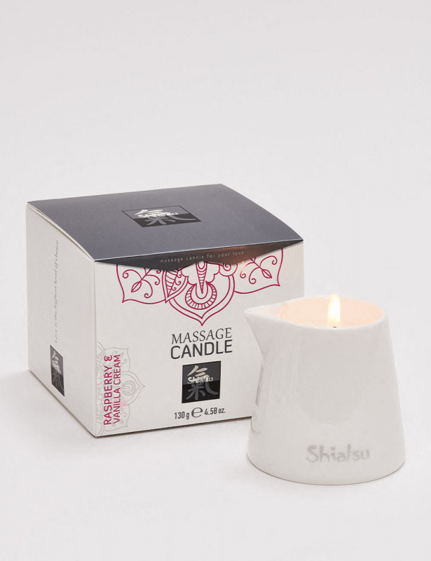 Bougie de massage Shiatsu - odeur crème framboise et vanille