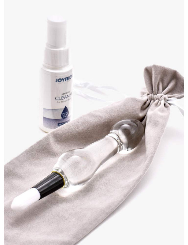 Set du Gode en verre Premium GlassiX JoyRide Aria Set 24 avec spray nettoyant et pochette velour