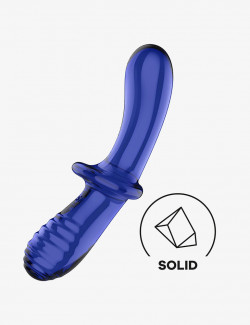 Satisfyer Double Crystal Gode en Verre bleu