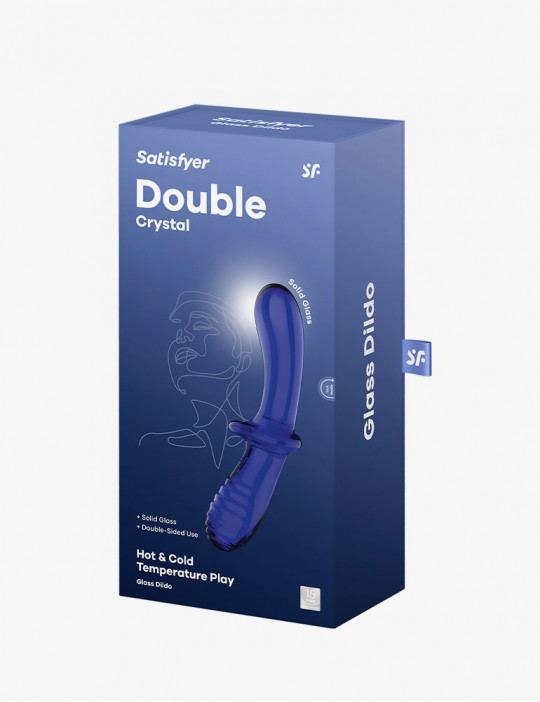 Packaging du Satisfyer Double Crystal Gode en Verre bleu