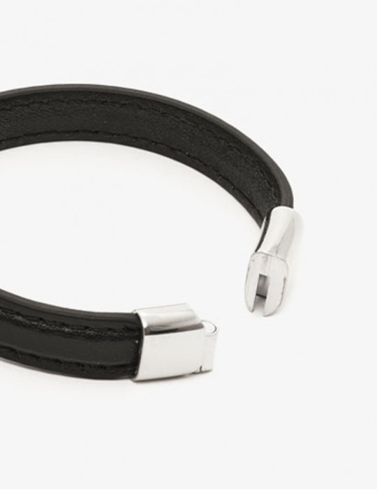 Cockring bracelet en cuir noir et chromé