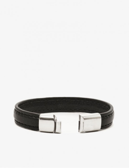 Cockring bracelet en cuir noir et chromé