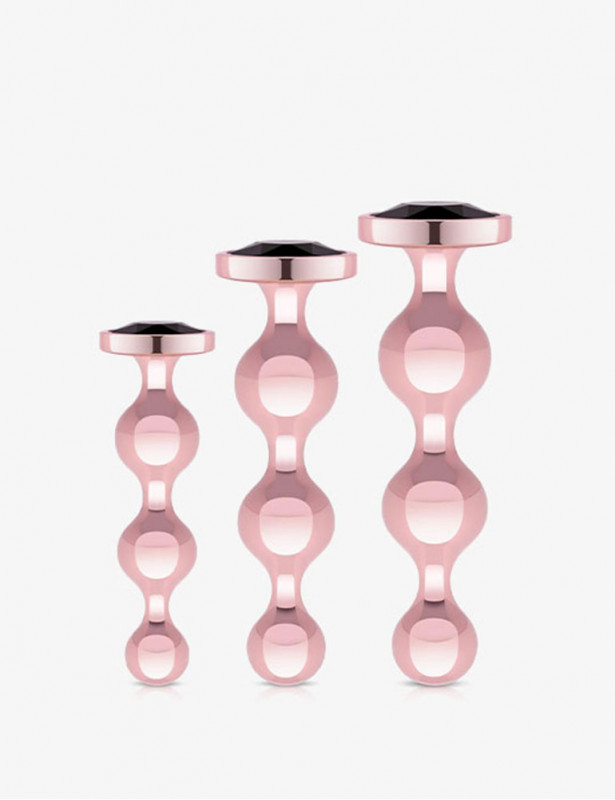 Kit 3 plugs anaux avec perles roses - Rosy Gold