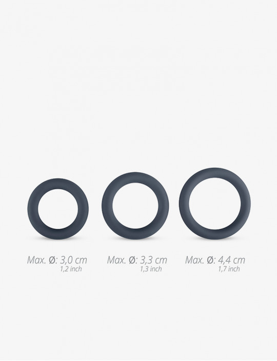 Pack 3 cockrings en silicone gris - Boners vue de face