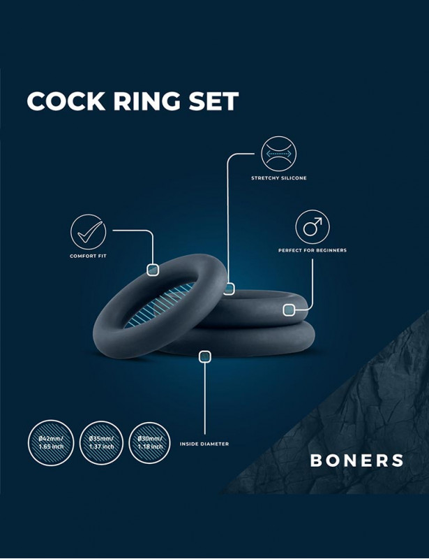 Description du Pack 3 cockrings en silicone gris