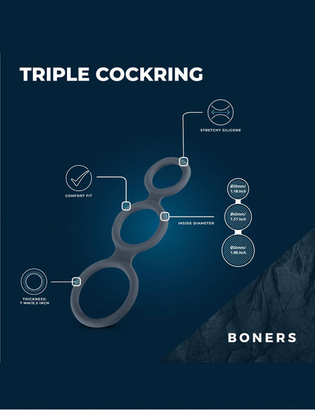 Caractéristiques du cockring triple anneaux en silicone de Boners