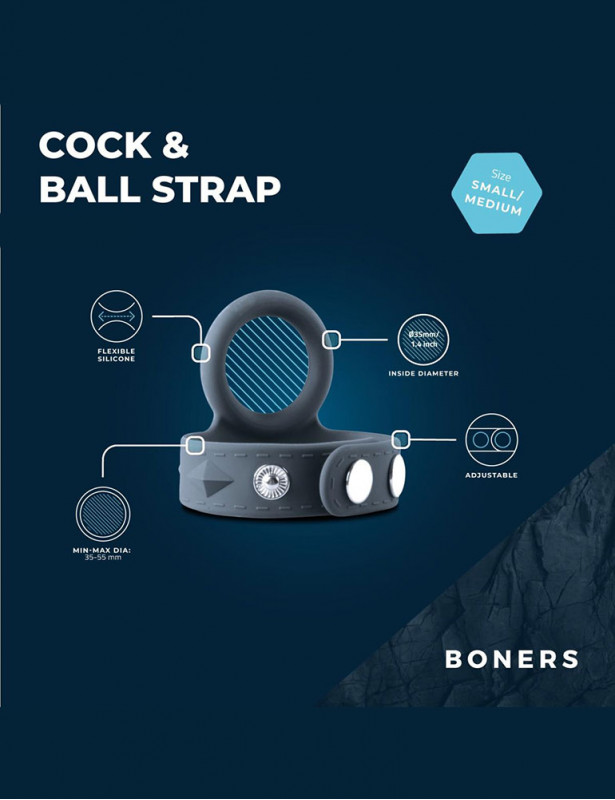 Caractéristiques du cockring réglable avec ballstretcher taille S/M de Boners