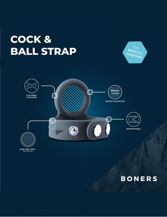 Caractéristiques du cockring réglable avec ballstretcher taille S/M de Boners