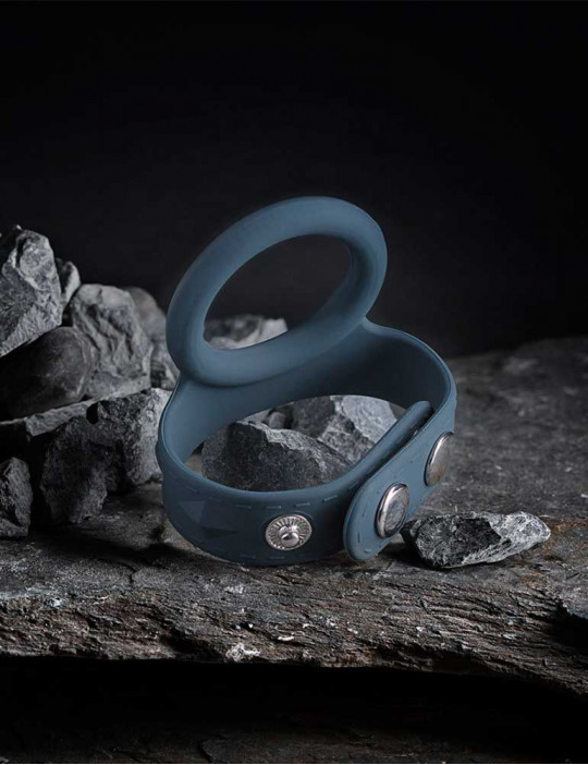 Cockring réglable et ballstretcher taille L gris - Boners sur fond coloré
