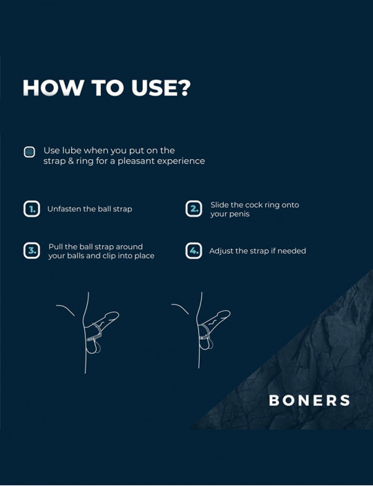 Comment utiliser le cockring réglable avec ball stretcher taille L Boners ?