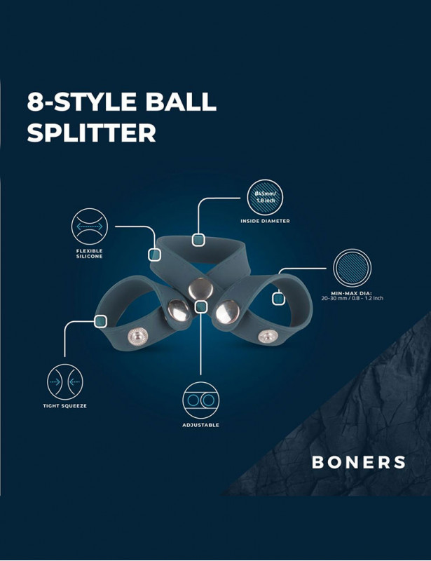 Caractéristiques du séparateur testiculaire réglable 8 positions en silicone et métal de Boners