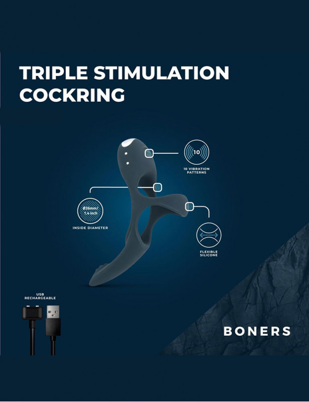 Caractéristiques du cockring vibrant triple stimulation Boners