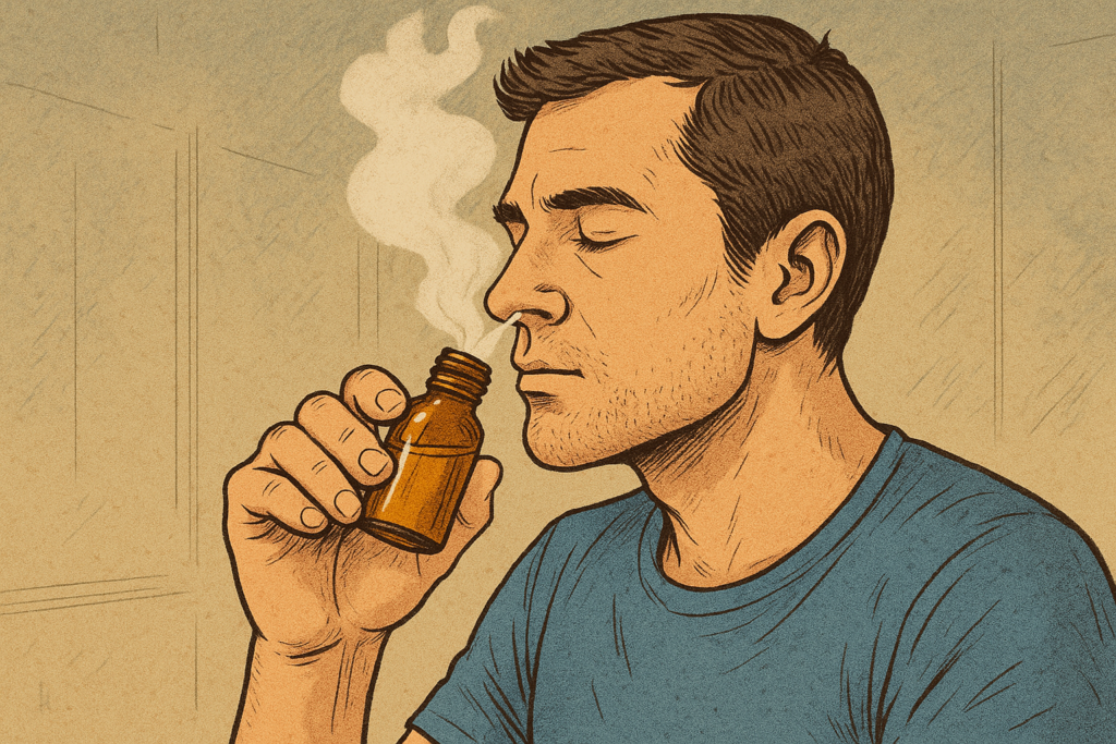 Illustration de l'inhalation de poppers par le nez