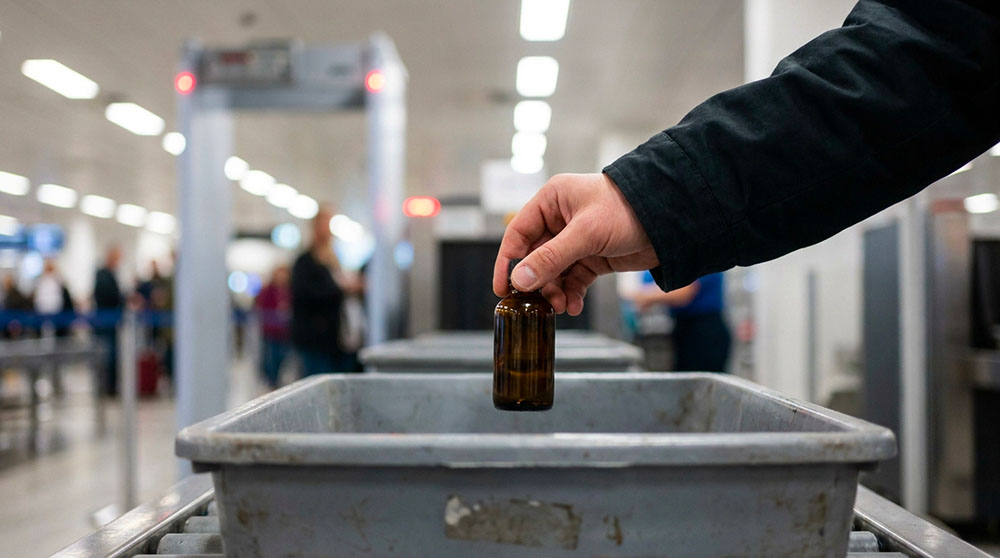 Flacon de poppers portique de sécurité aéroport