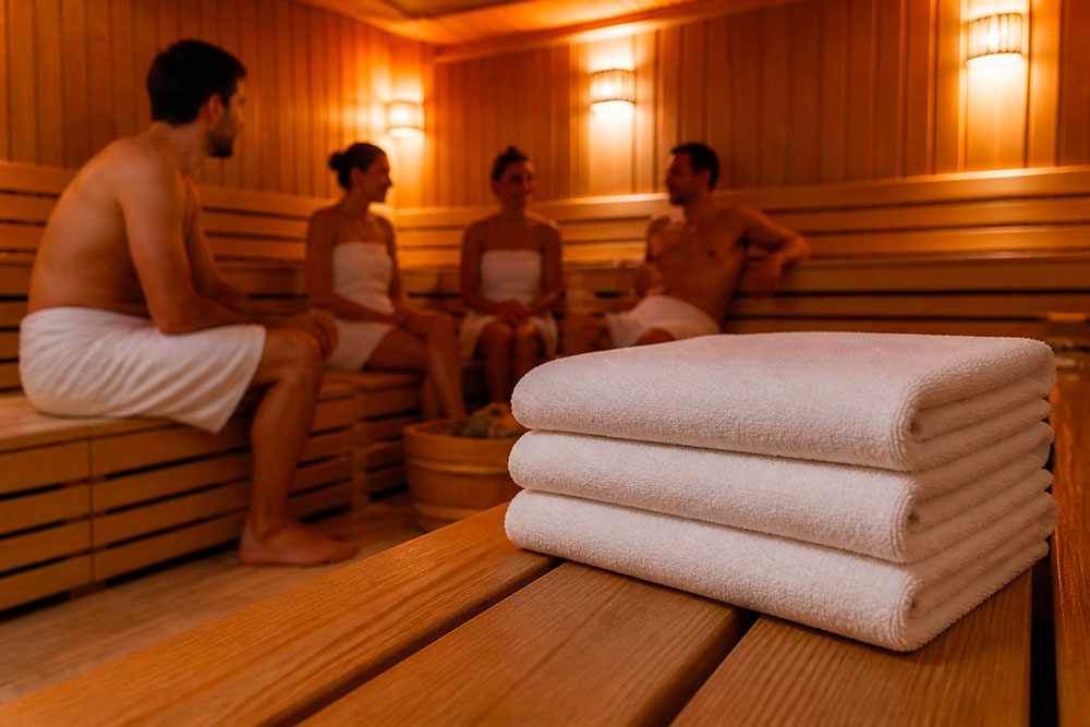 Groupe de 4 personnes dans un sauna