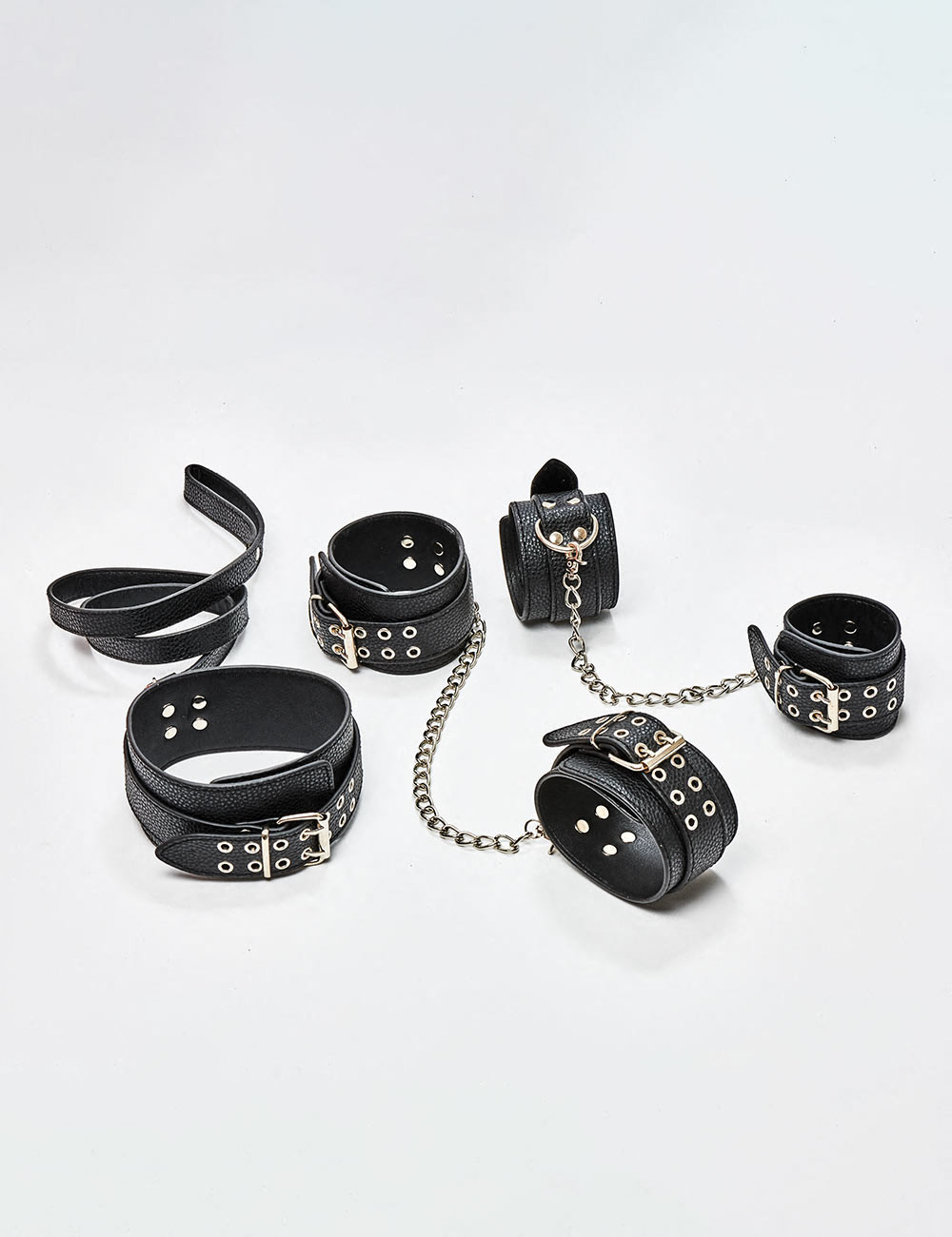 Kit de menottes et harnais All-In - MOI - Cuir et fer - Noir