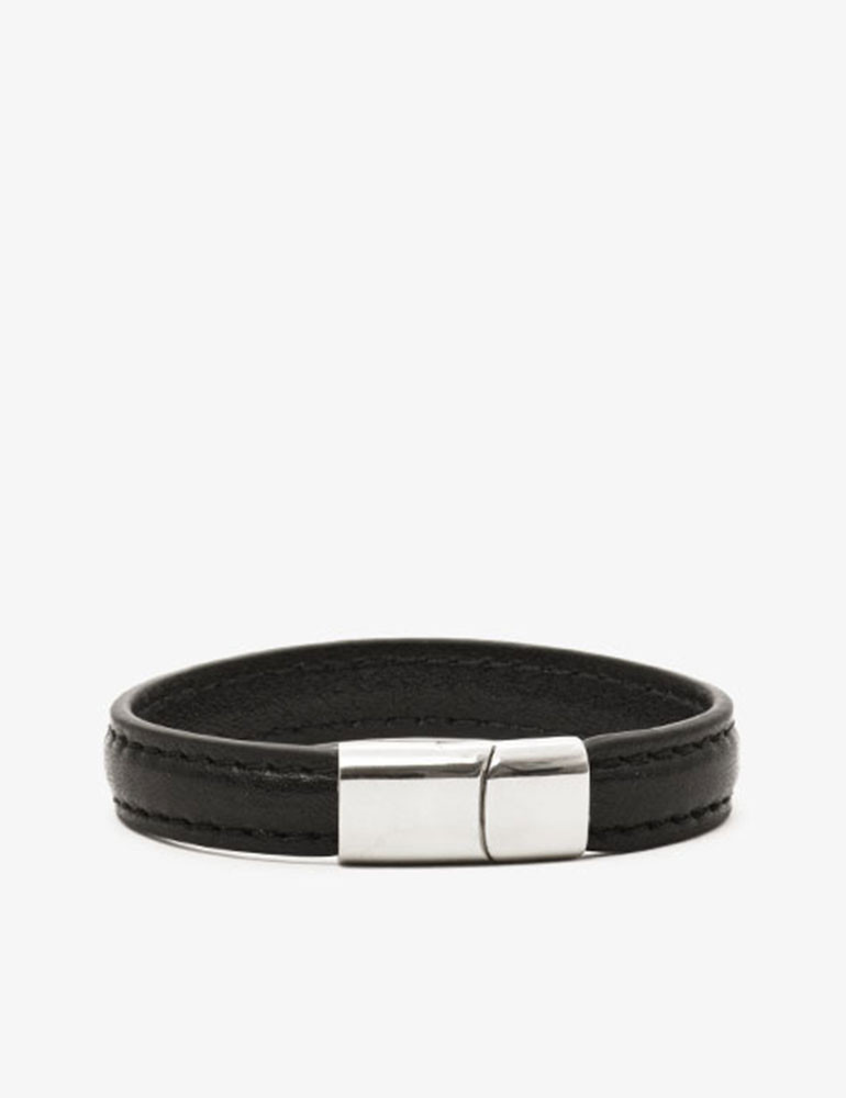 Cockring bracelet en cuir noir et chromé